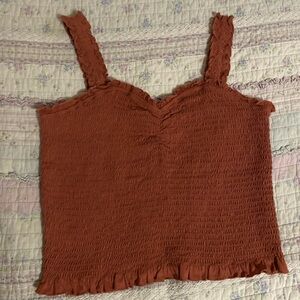 Brown crop top with frill detail